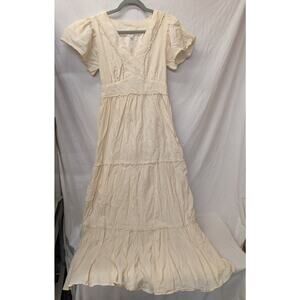 Loft Beach Tiered V-Neck Short Sleeve Maxi Dress Women's XS Cream